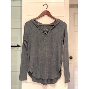 American Eagle Soft and Sexy Plush Lace Up Hoodie Sweater